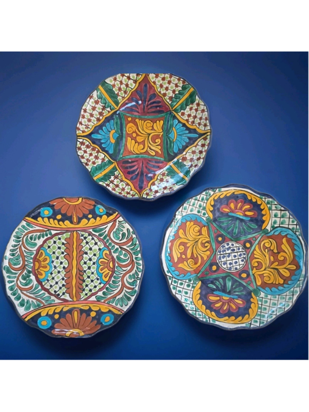 Set of 3 Talavera Plates – 11” Hand-Painted Mexican Pottery